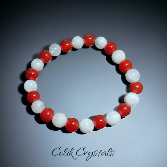 Carnelian Moonstone Bracelet Natural Stones 8mm - Picture 2 of 5
